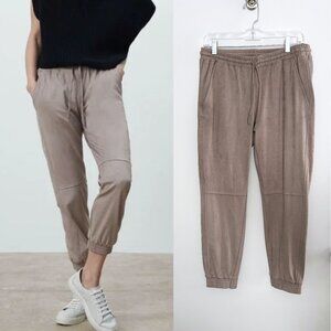 ZARA Faux Suede Jogger Pants Taupe Size M Minimalist Athleisure Neutral Chic
